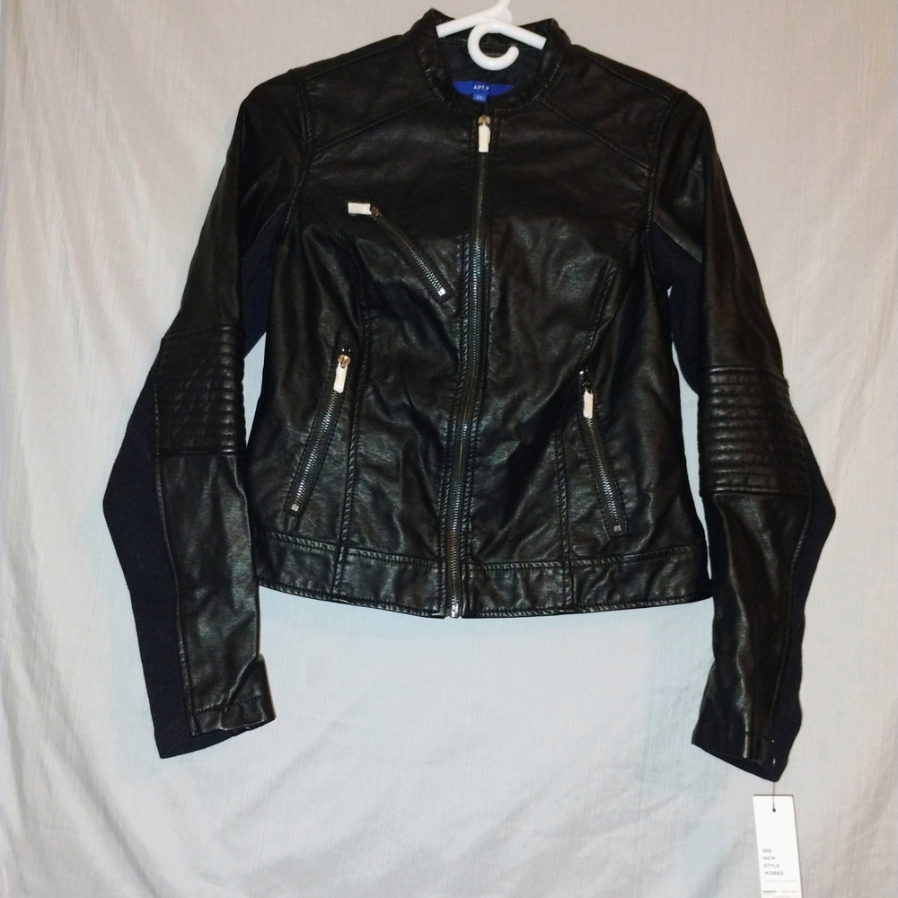 XS Black Leather Jacket NWT Apt 9